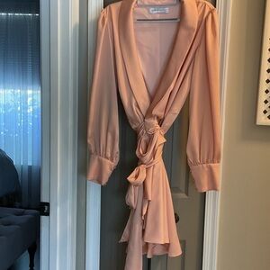 Mac Duggal Peach Wrap Blouse with Waist Tie